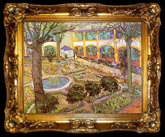 framed  Vincent Van Gogh The Courtyard of the Hospital in Arles, ta009-2